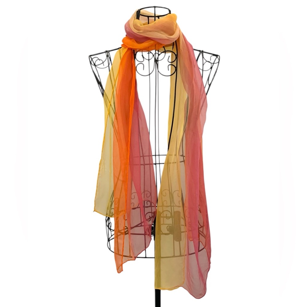 Vintage Sheer Lightweight Pink Orange Yellow Ombre Scarf